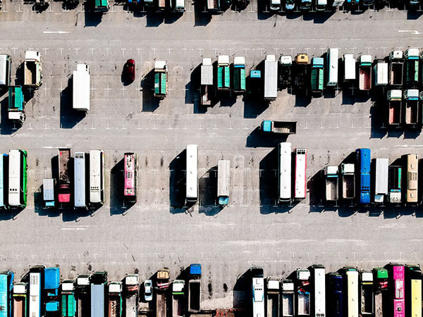 A fleet of garbage trucks