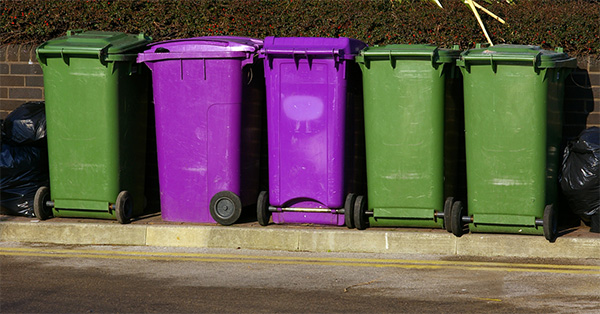 Green and purple residential bins